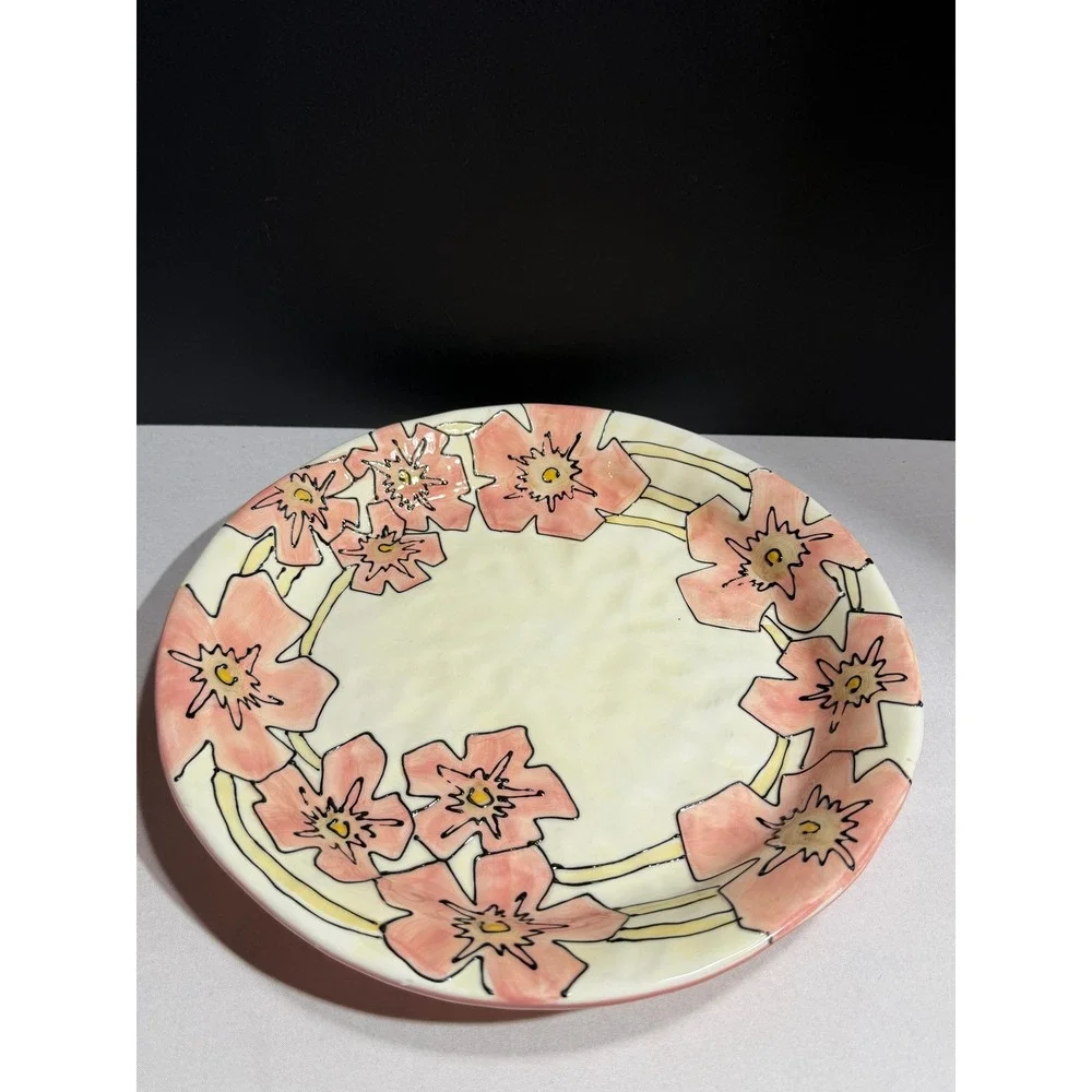 Tabletops Lifestyles Como Hand Painted Floral Dinner Plate Pink Cream Ceramic